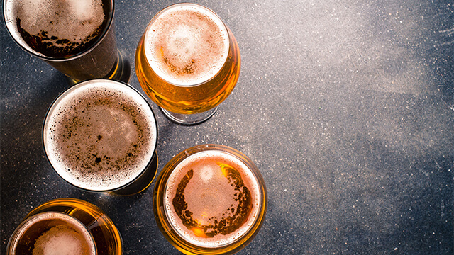 beer glasses shot from above